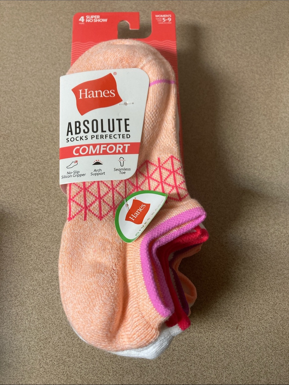 Hanes Peach super No-Show Athletic Socks with Pink Accents (4 Pack)